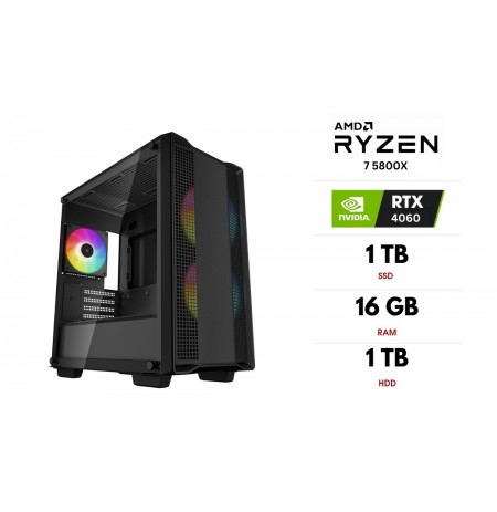 Stacionārais dators  | AMD Ryzen 7 5800X, 16GB 3200MHz, SSD 1TB, HDD 1TB, RTX 4060
