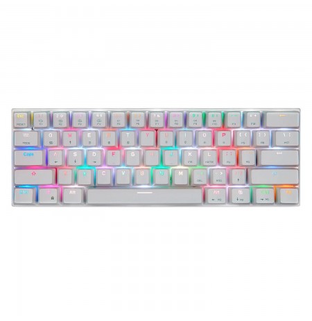 MOTOSPEED CK62 balta bezvadu 60% mehāniskā klaviatūra ar RGB apgaismojumu (US, Red switch)