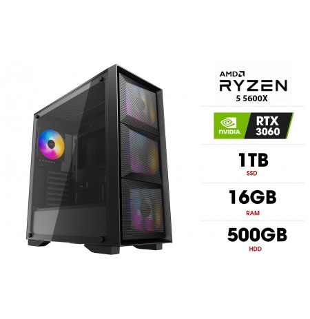 Personālais dators | AMD Ryzen 5 5600X, 16GB 3200MHz, SSD 1TB, HDD 500GB, RTX 3060