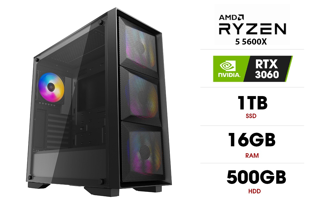 Personālais dators | AMD Ryzen 5 5600X, 16GB 3200MHz, SSD 1TB, HDD 500GB, RTX 3060