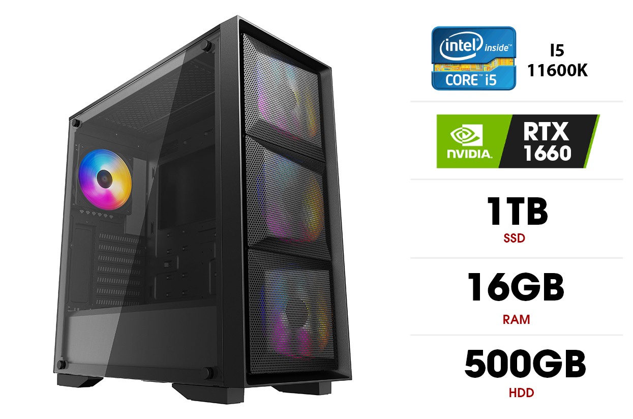 Personālais dators | Intel Core I5-11600K, 16GB 3200MHz, SSD 1TB, HDD 500GB, RTX 1660