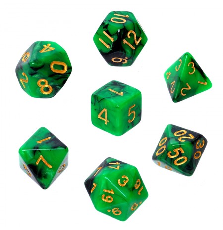 REBEL RPG Dice Set - Two Color - Green and Black