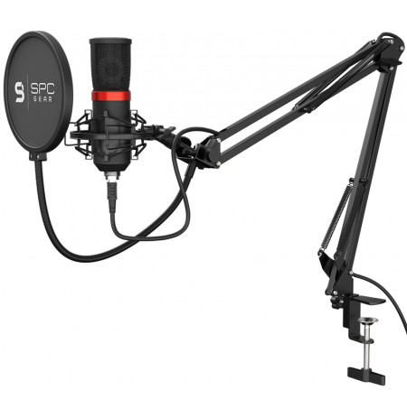 SPC Gear SM950 melns kondensatora mikrofons ar vadu + turētājs| USB