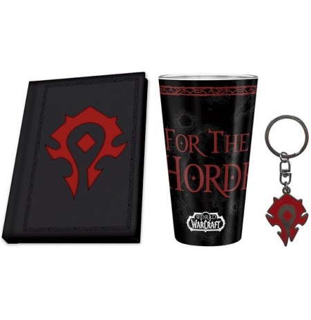 World of Warcraft Horde stikla, piezīmju grāmatiņas un atslēgu piekariņš dāvanu komplekts