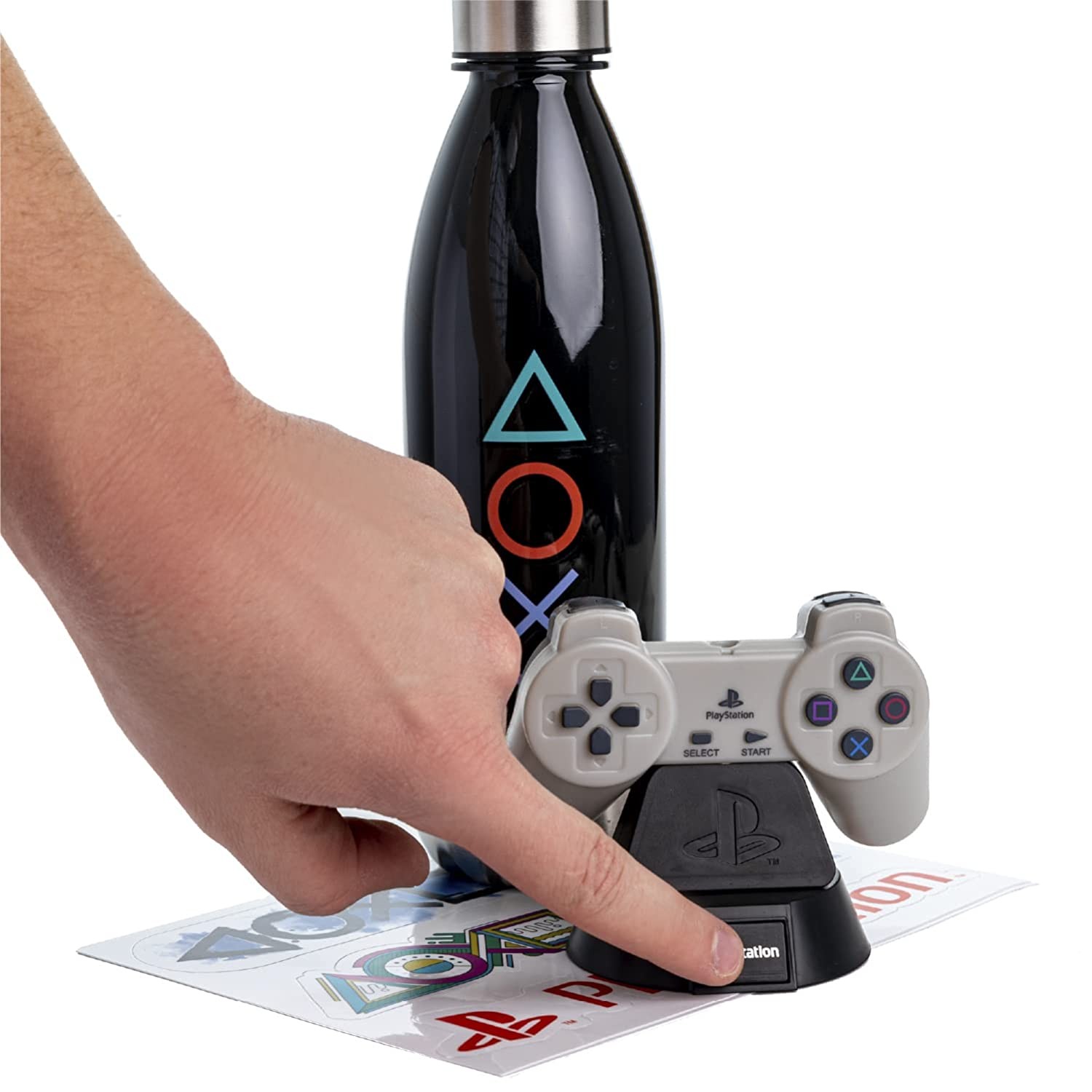 Playstation Icon gaisma, pudeļu un uzlīmju dāvanu komplekts
