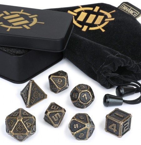 Tabletop RPGs 7pc DnD Metal Dice Set with Case and Dice Bag