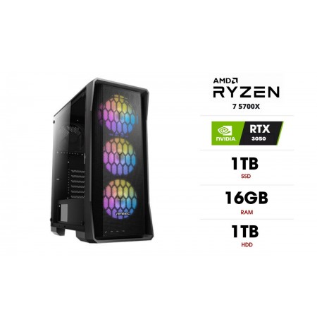 Stacionārais dators | AMD Ryzen 7 5700X, 16GB 3200MHz, SSD 1TB, HDD 1TB, RTX 3050